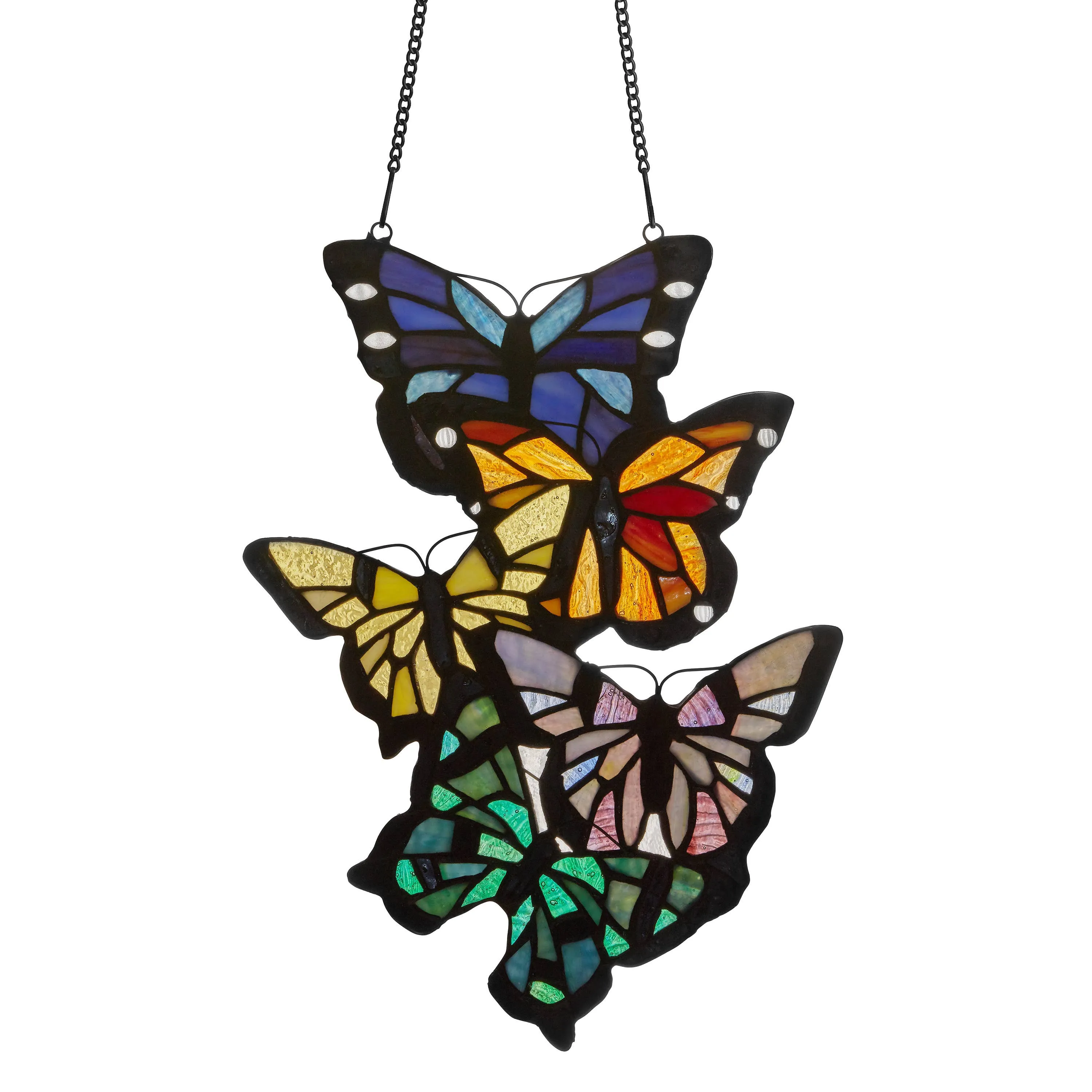 13.25"H Butterfly Cluster Stained Glass Window Panel
