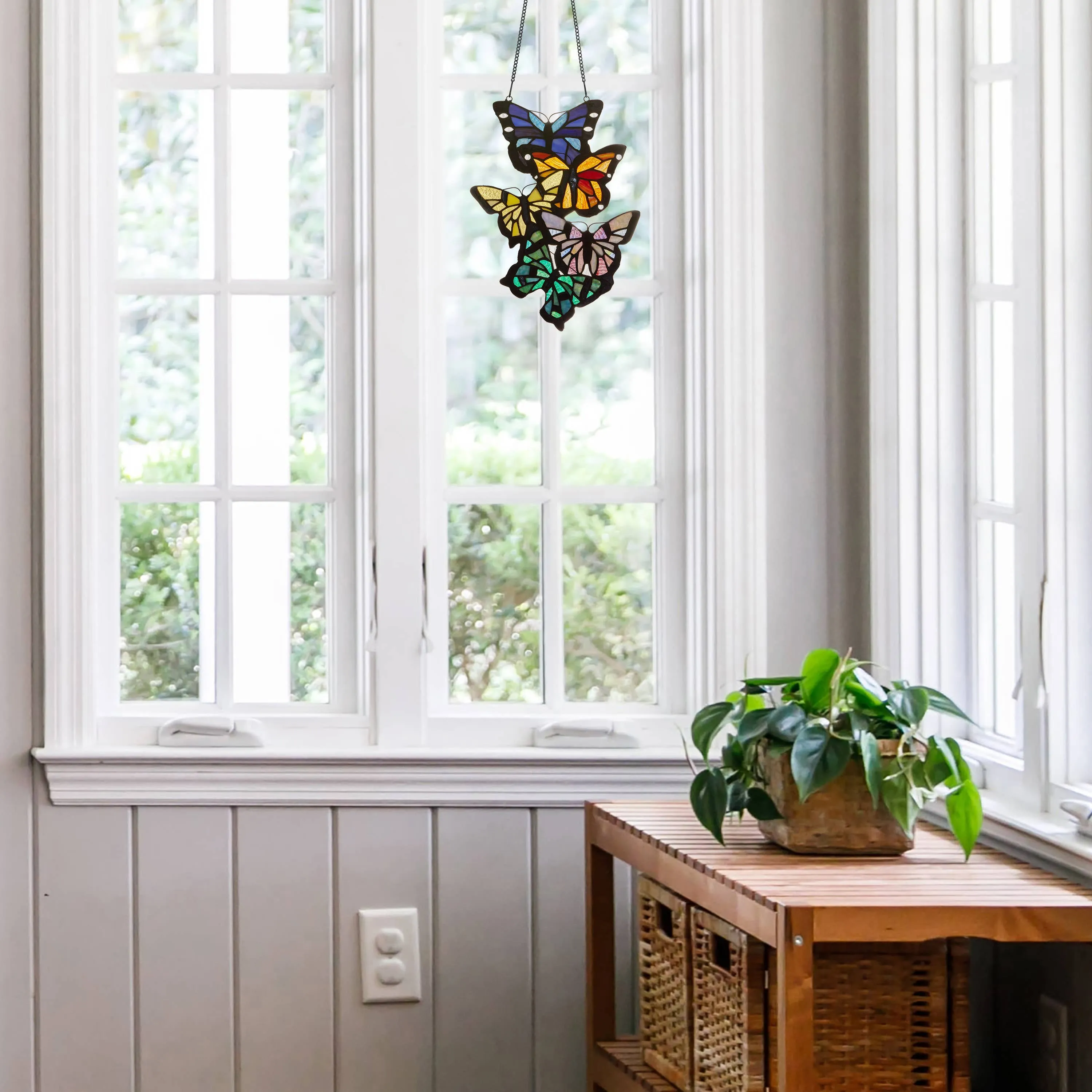 13.25"H Butterfly Cluster Stained Glass Window Panel