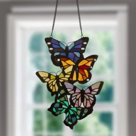 13.25"H Butterfly Cluster Stained Glass Window Panel