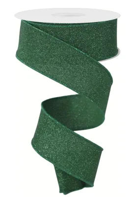 1.5" Fine Glitter On Faux Royal: Emerald Green (10 Yards)