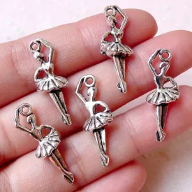 3D Ballerina Charms (5pcs / 9m x 26mm / Tibetan Silver / 2 Sided) Ballet Jewelry Pendant Necklace Favor Charm Wine Charm Bracelet CHM1058
