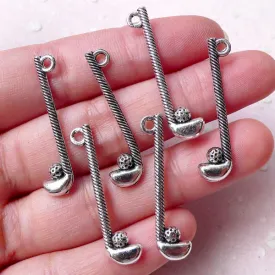3D Golf Club w/ Golf Ball Charms (6pcs / 8mm x 32mm / Tibetan Silver / 2 Sided) Sports Jewellery Keychain Key Fob Zipper Pull Charm CHM1303