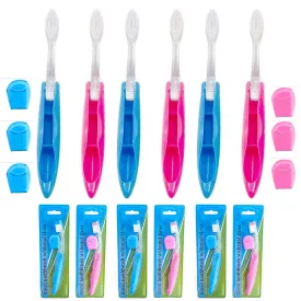 6 Travel Toothbrushes Compact Brush Folds Dental  6 Floss Camping Hike Oral Care