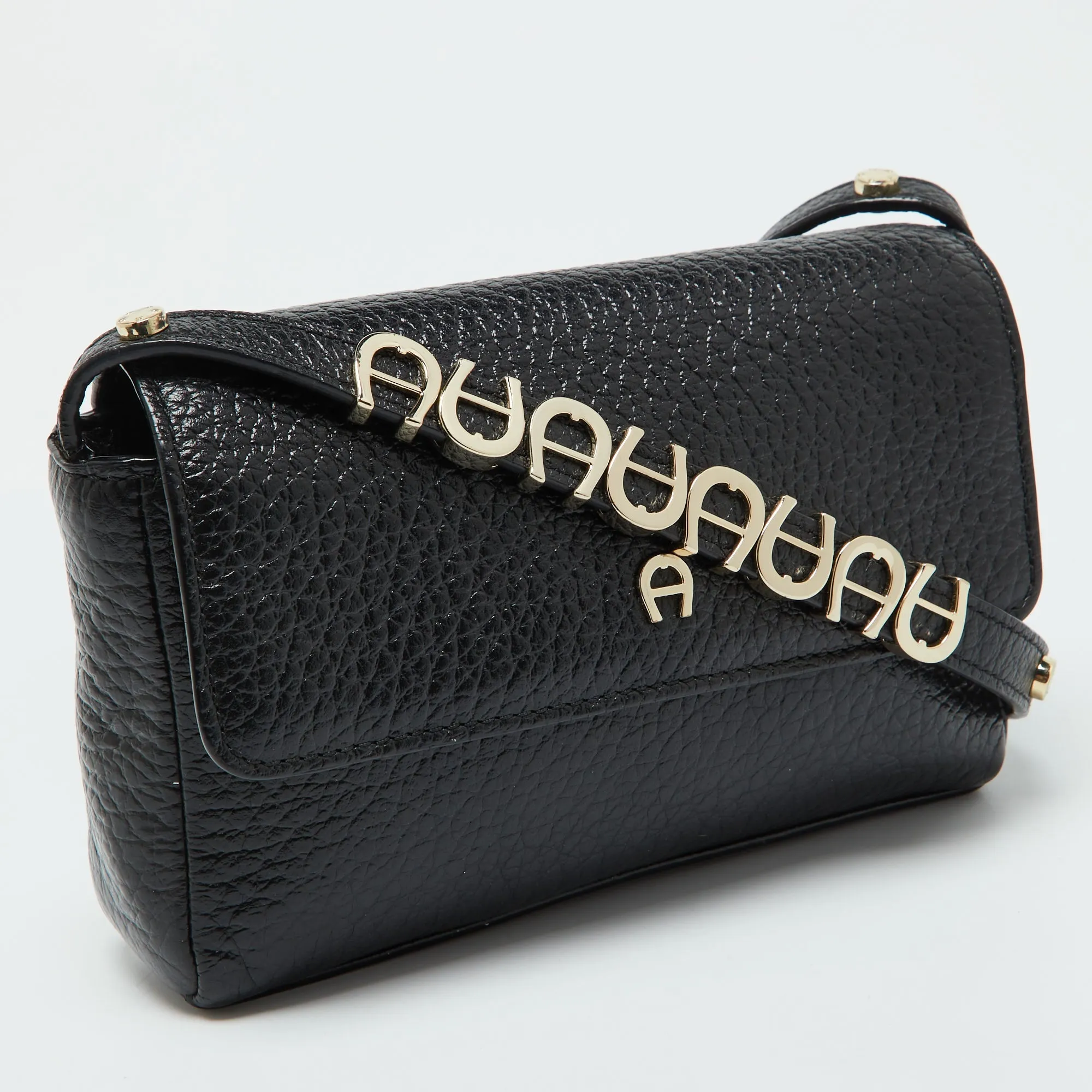 AIGNER Black Leather Flap Crossbody Bag
