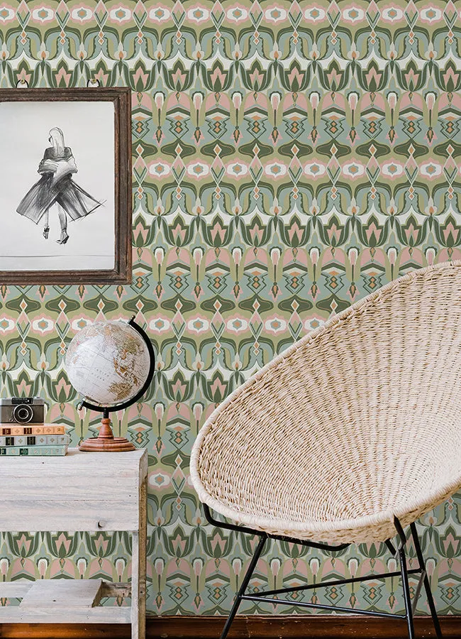 Akira Green Peel and Stick Wallpaper  | Brewster Wallcovering