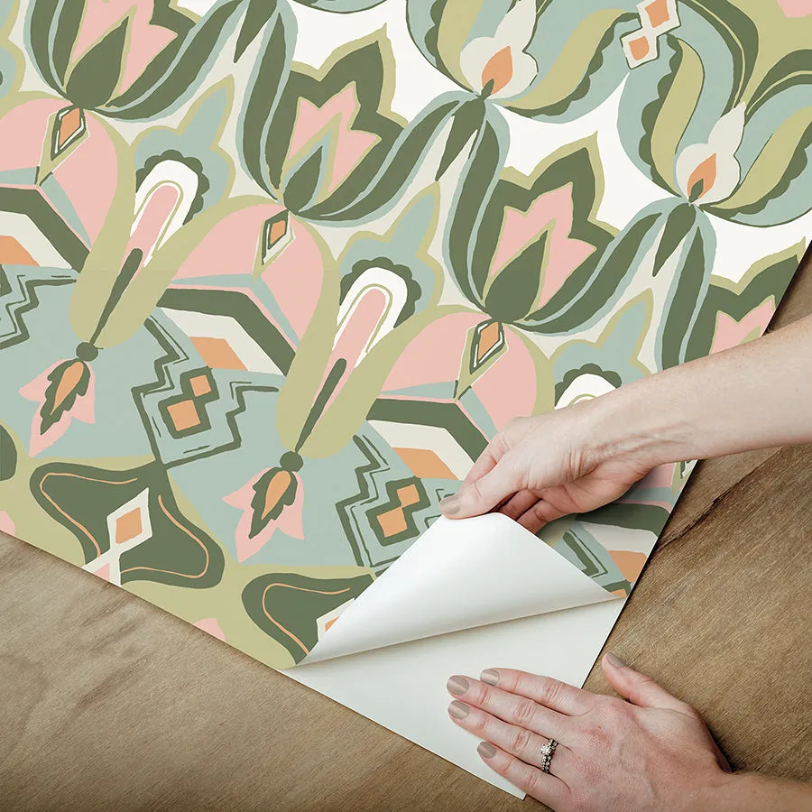 Akira Green Peel and Stick Wallpaper  | Brewster Wallcovering