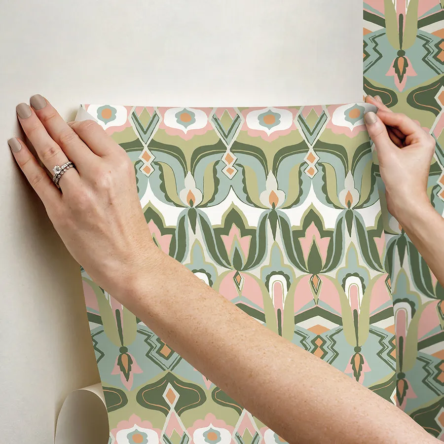 Akira Green Peel and Stick Wallpaper  | Brewster Wallcovering