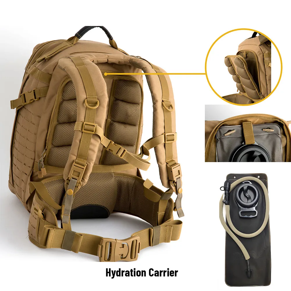 Akmax Adventure 48H Rucksack MOLLE Pack with Hydration 3L Bladder Coyote