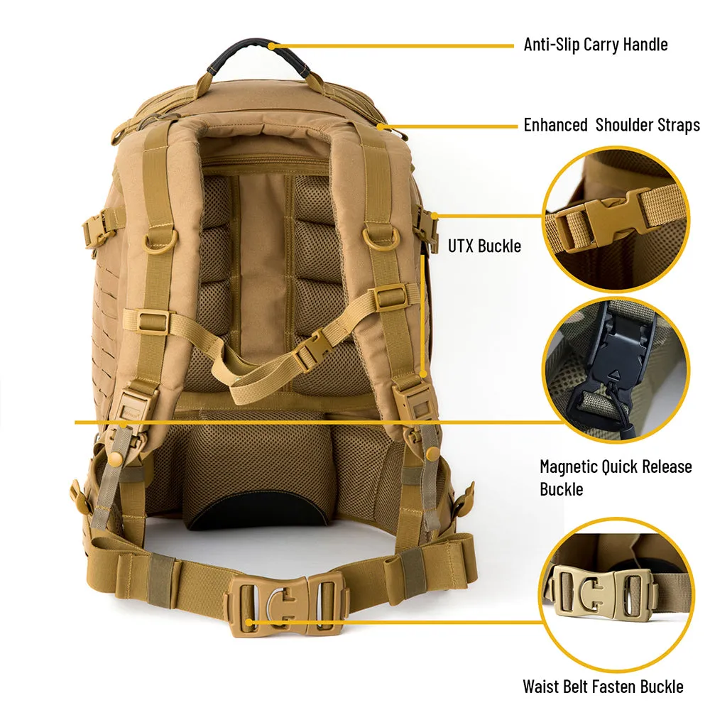 Akmax Adventure 48H Rucksack MOLLE Pack with Hydration 3L Bladder Coyote
