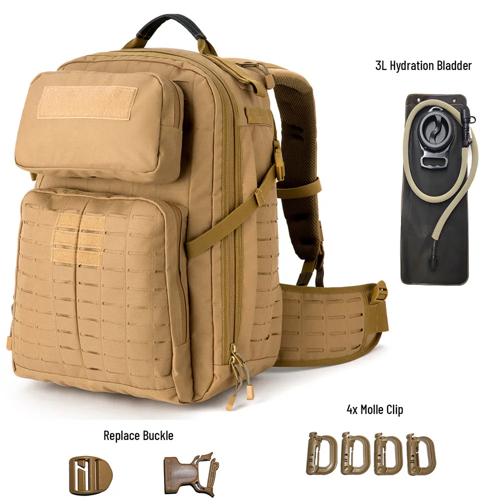 Akmax Adventure 48H Rucksack MOLLE Pack with Hydration 3L Bladder Coyote