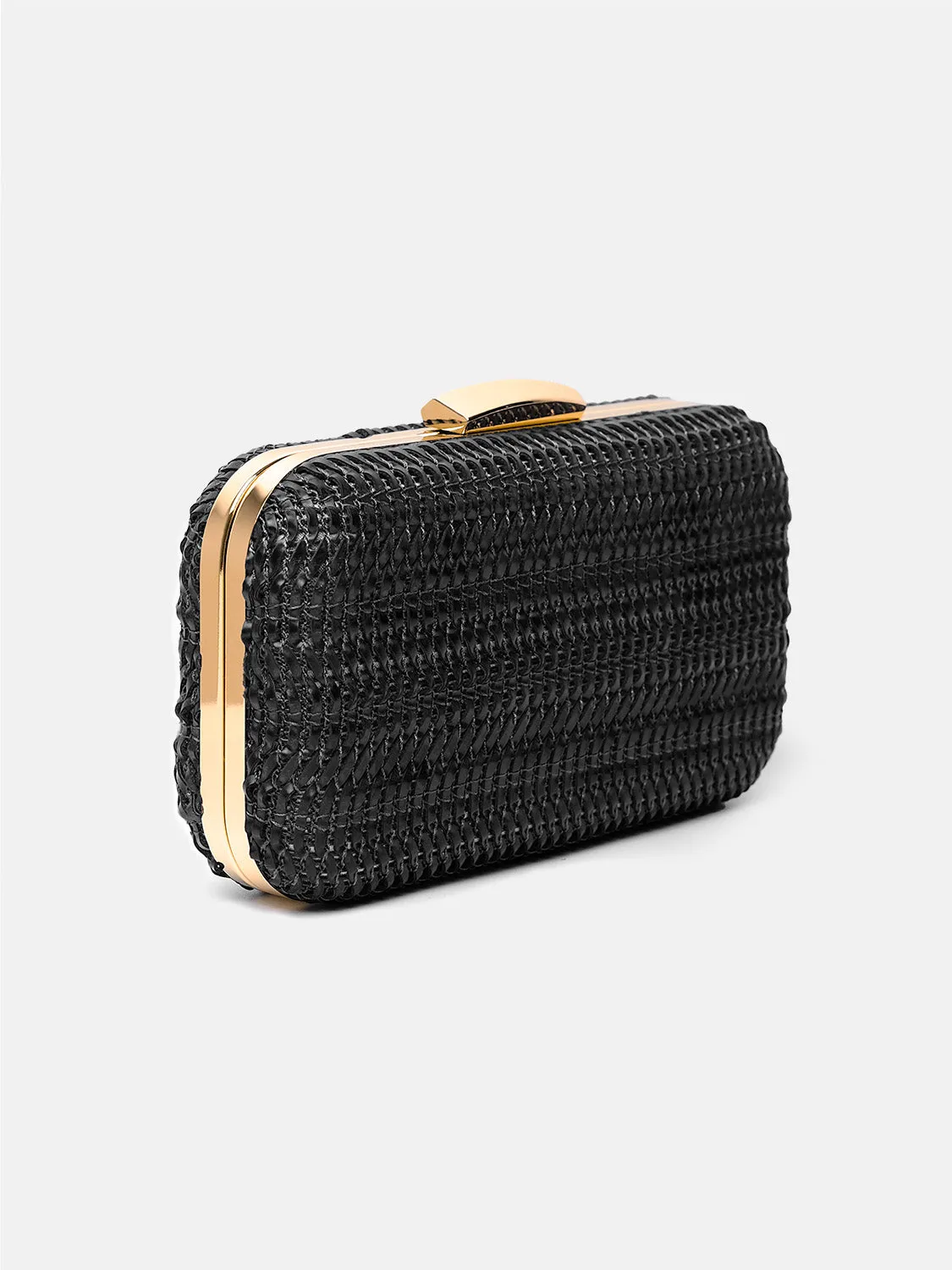 ALEXANDRA TEXTURED BOXY CLUTCH BAG IN BLACK