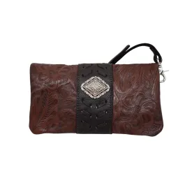 American West Womens Grab and Go Dark Brown Leather Clutch Bag