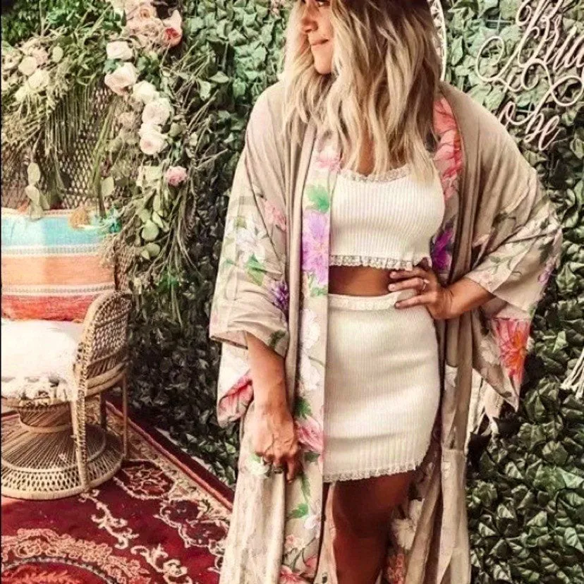 Apricot Marbella KIMONO full / half length lounge Robe / beach Cover-Up / Pool Wrap / soft Kaftan - beige khaki cream peach peacock belted