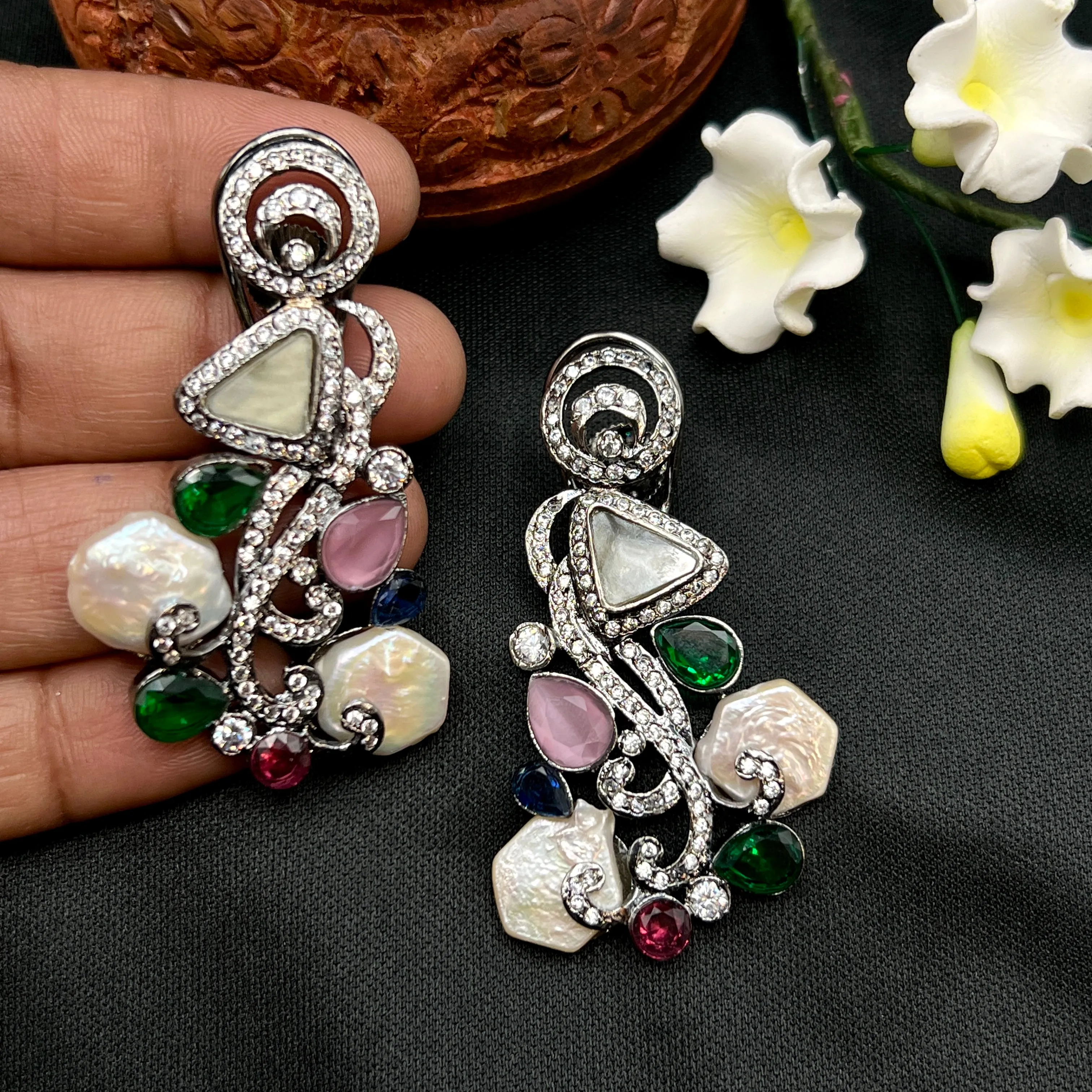 Baroque Pearl Victorian AD Zircon Stone Earring