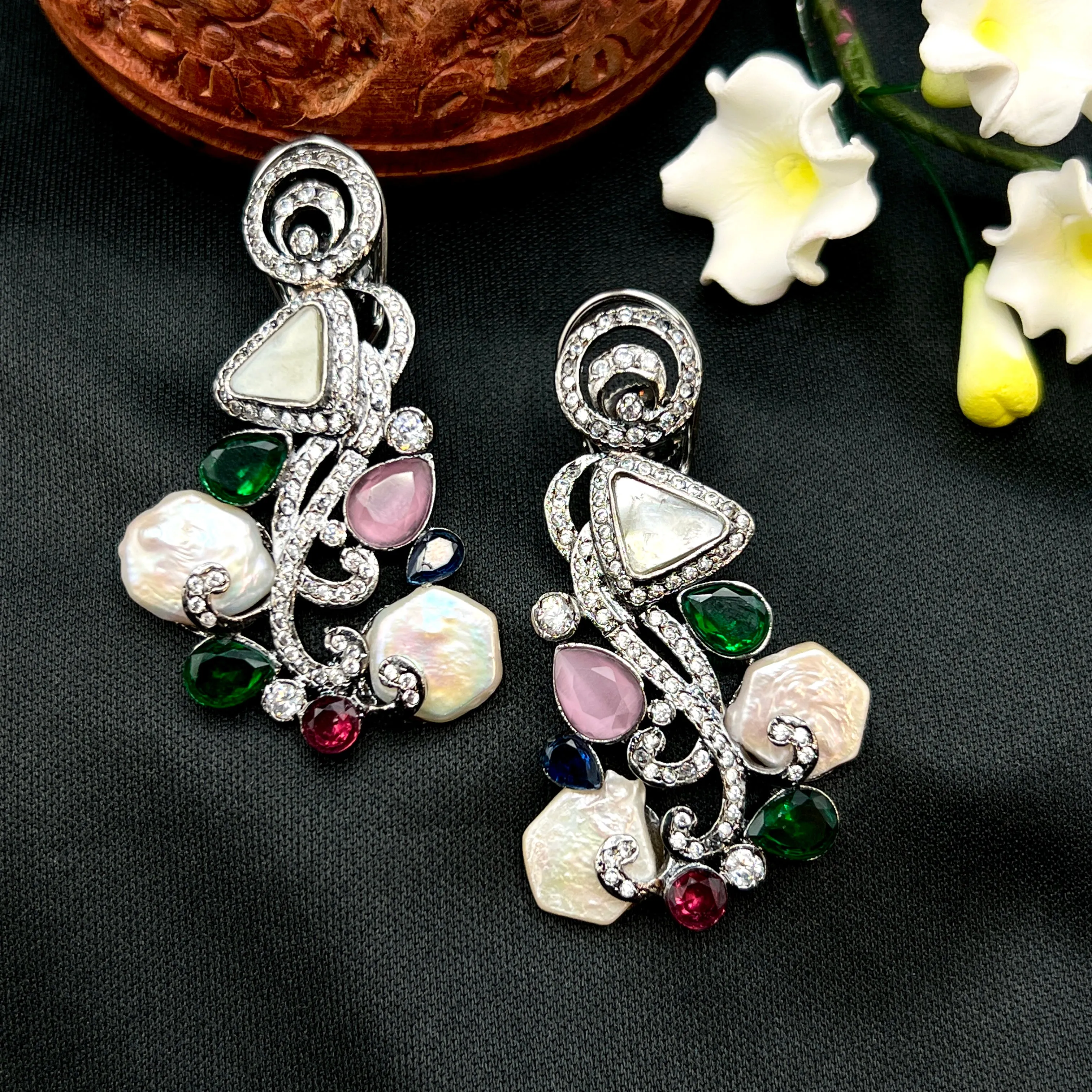 Baroque Pearl Victorian AD Zircon Stone Earring