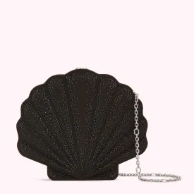 BLACK  SATIN SHELL CLUTCH WITH SWAROVSKI® CRYSTALS