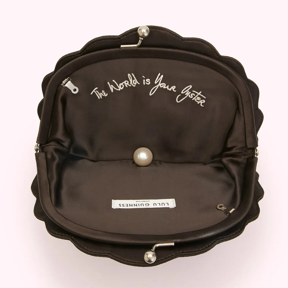 BLACK  SATIN SHELL CLUTCH WITH SWAROVSKI® CRYSTALS