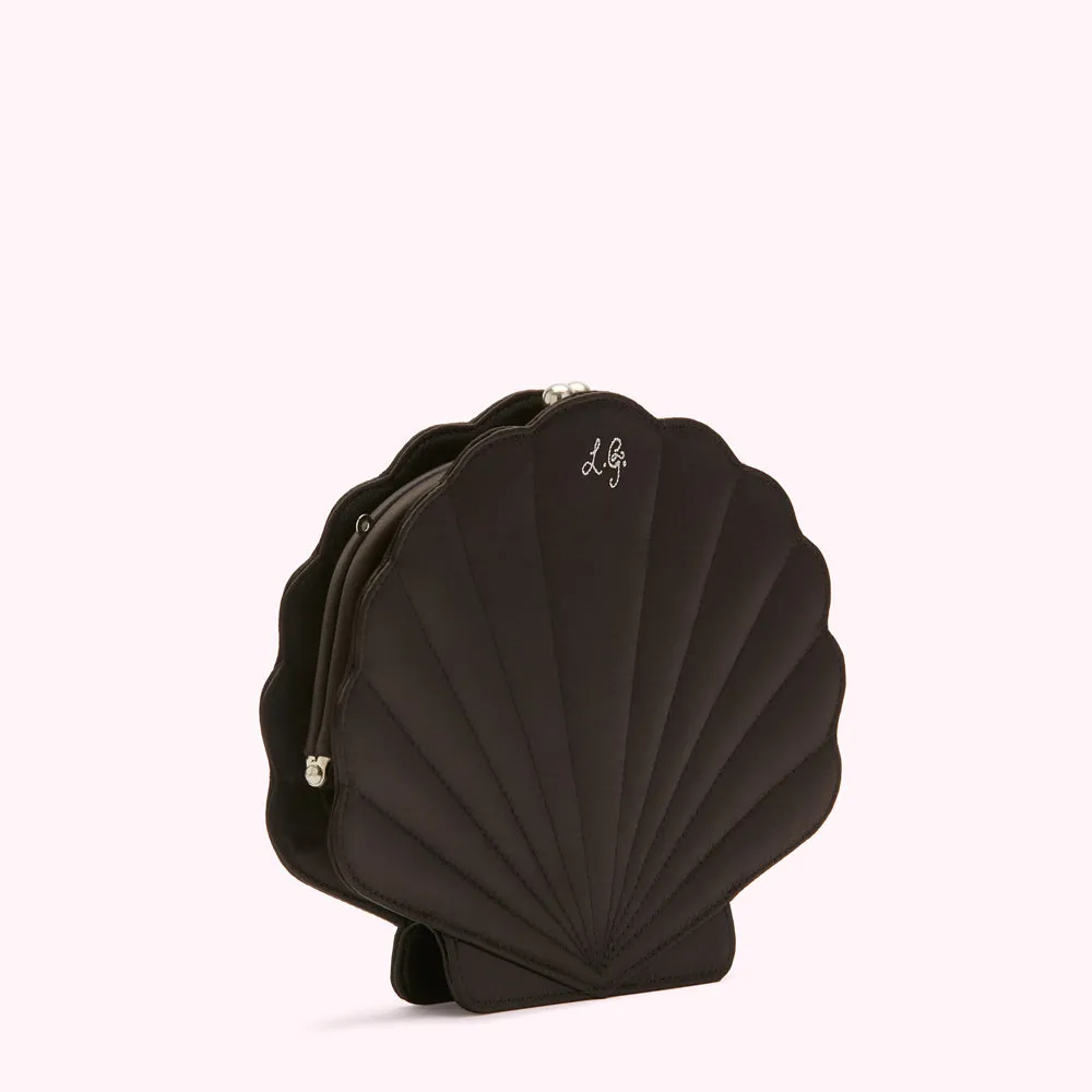 BLACK  SATIN SHELL CLUTCH WITH SWAROVSKI® CRYSTALS