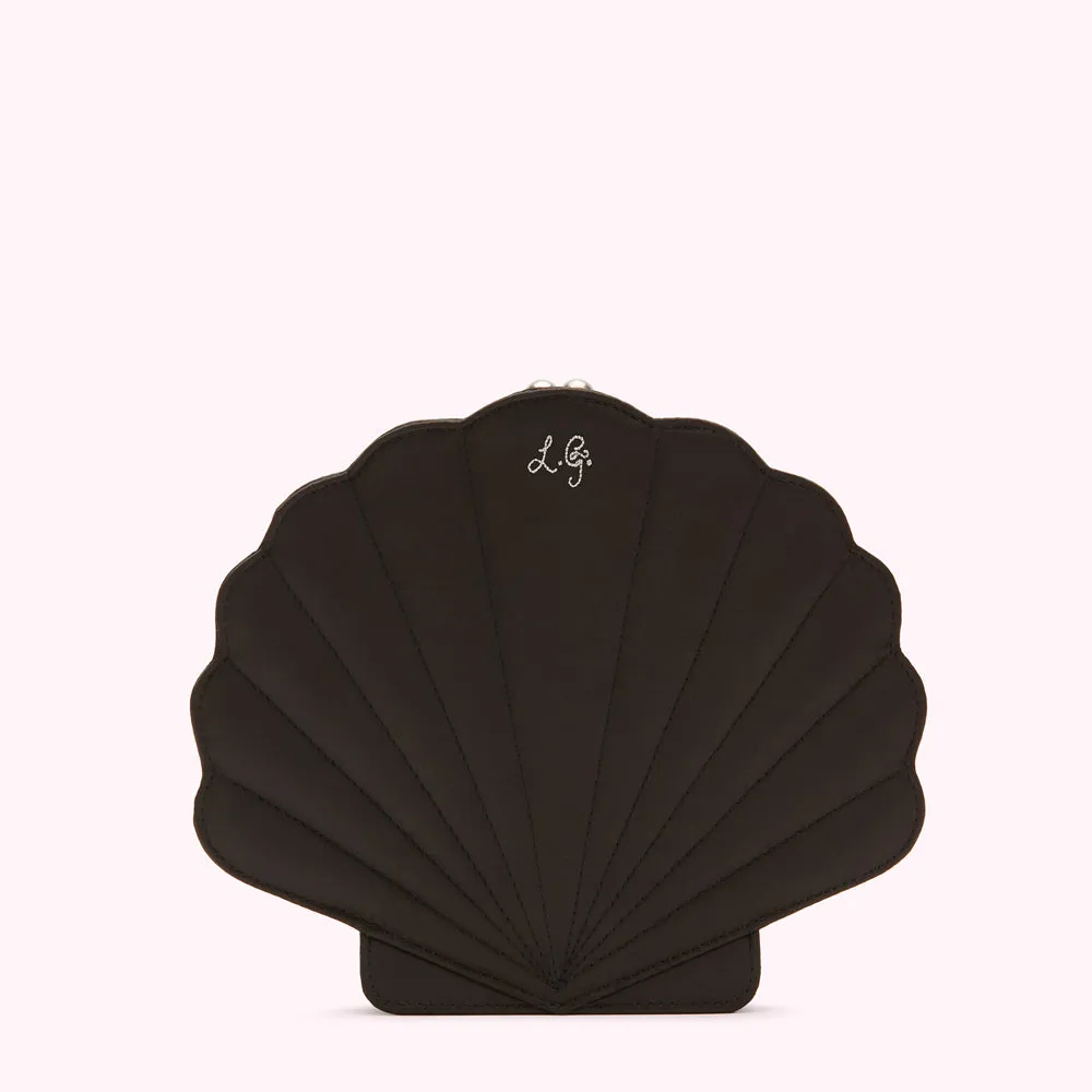 BLACK  SATIN SHELL CLUTCH WITH SWAROVSKI® CRYSTALS