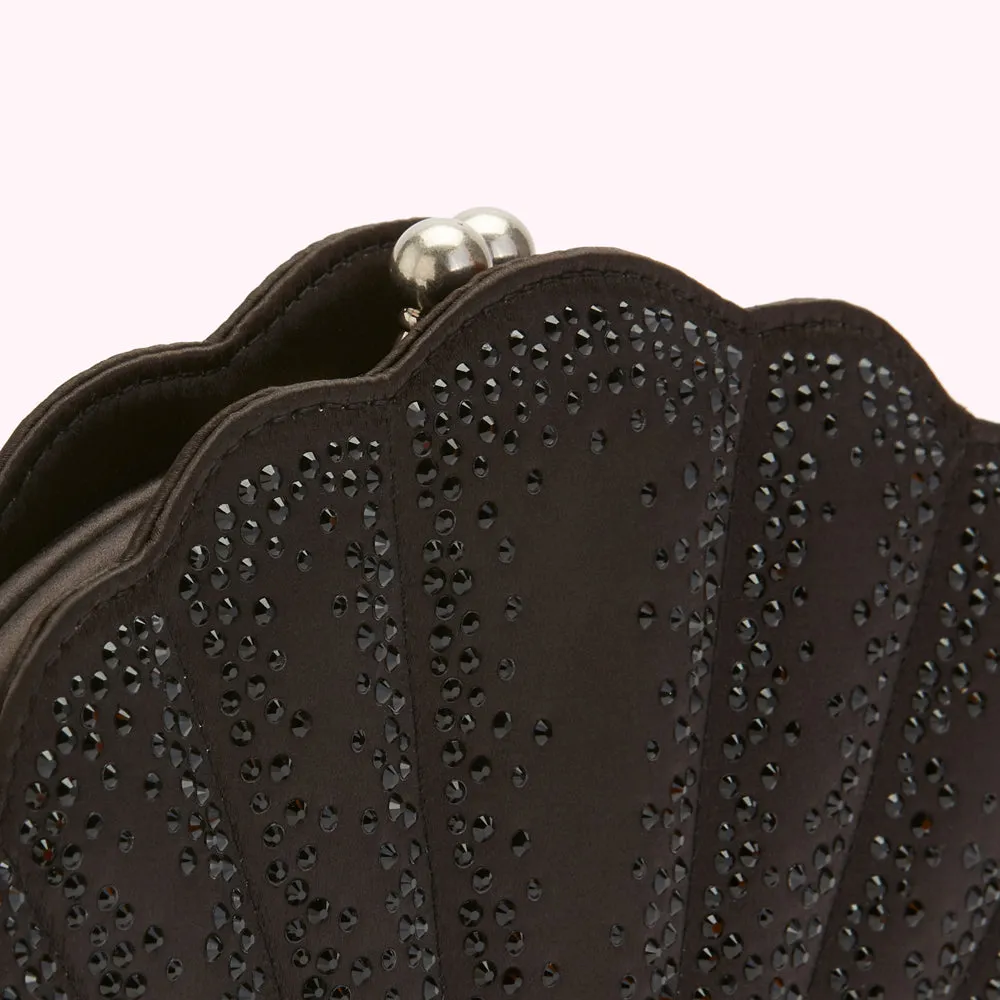 BLACK  SATIN SHELL CLUTCH WITH SWAROVSKI® CRYSTALS