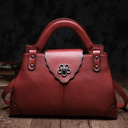 Black Vintage Leather Ladies Satchel Handbag Brown Shoulder Bag Purse for Women