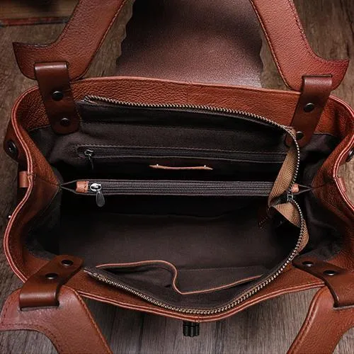 Black Vintage Leather Ladies Satchel Handbag Brown Shoulder Bag Purse for Women