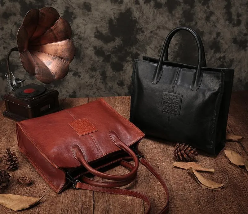 Black Vintage Womens Square Handbags Brown Shoulder Handbag Purse for Ladies