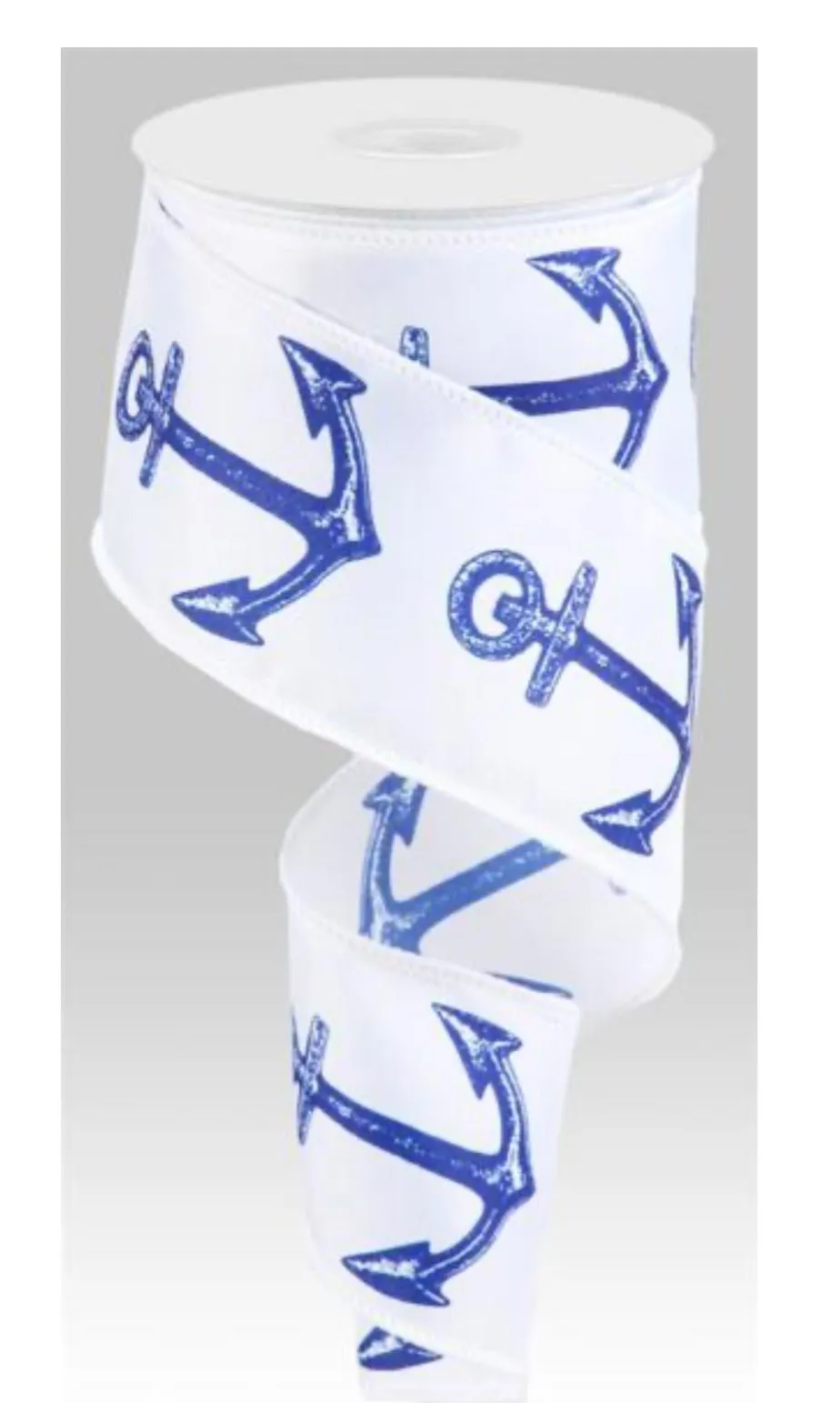 blue beach anchor wired ribbon 2.5"