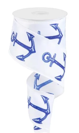 blue beach anchor wired ribbon 2.5"
