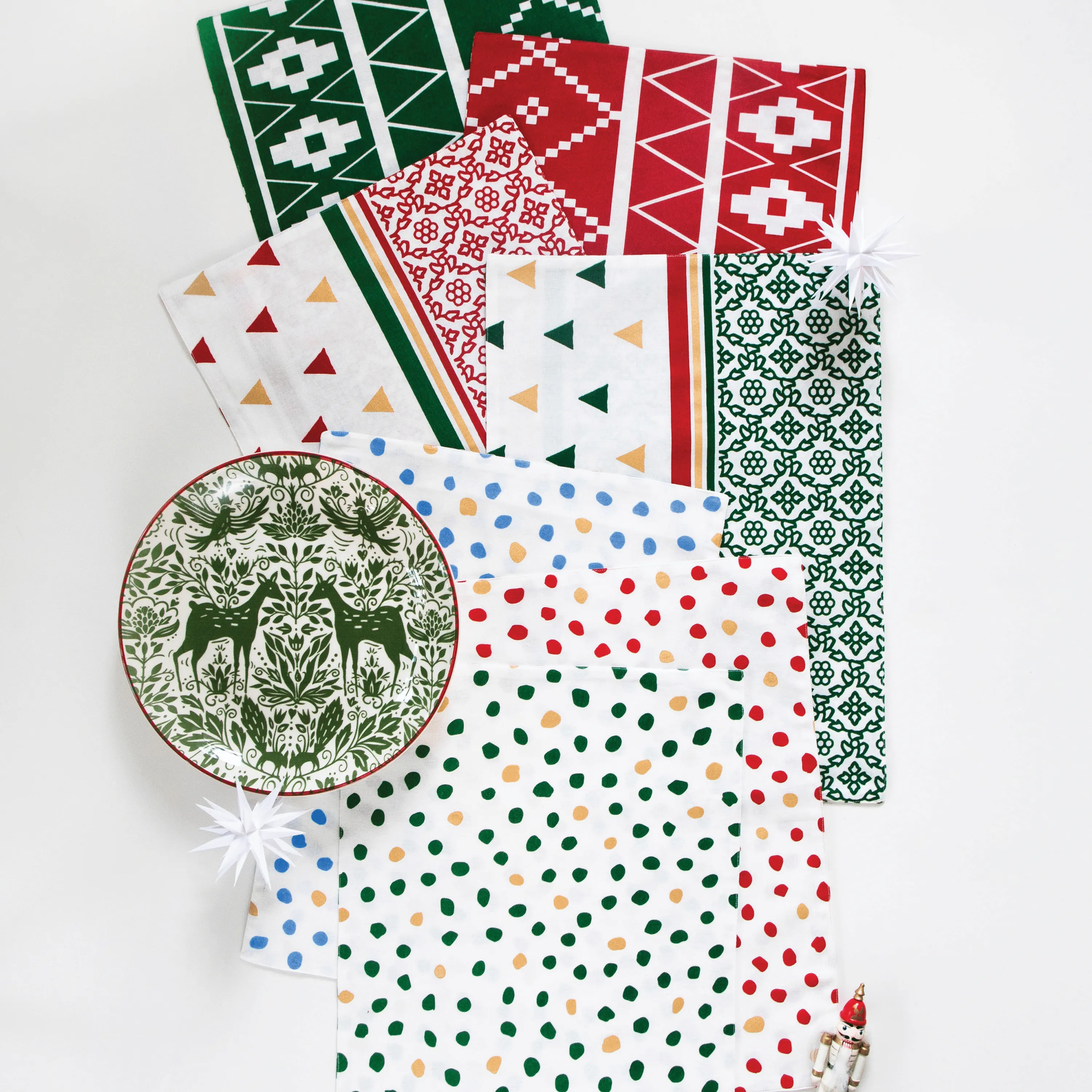 Bohemian Linens Holiday Green Reversible Placemats - Set of 4