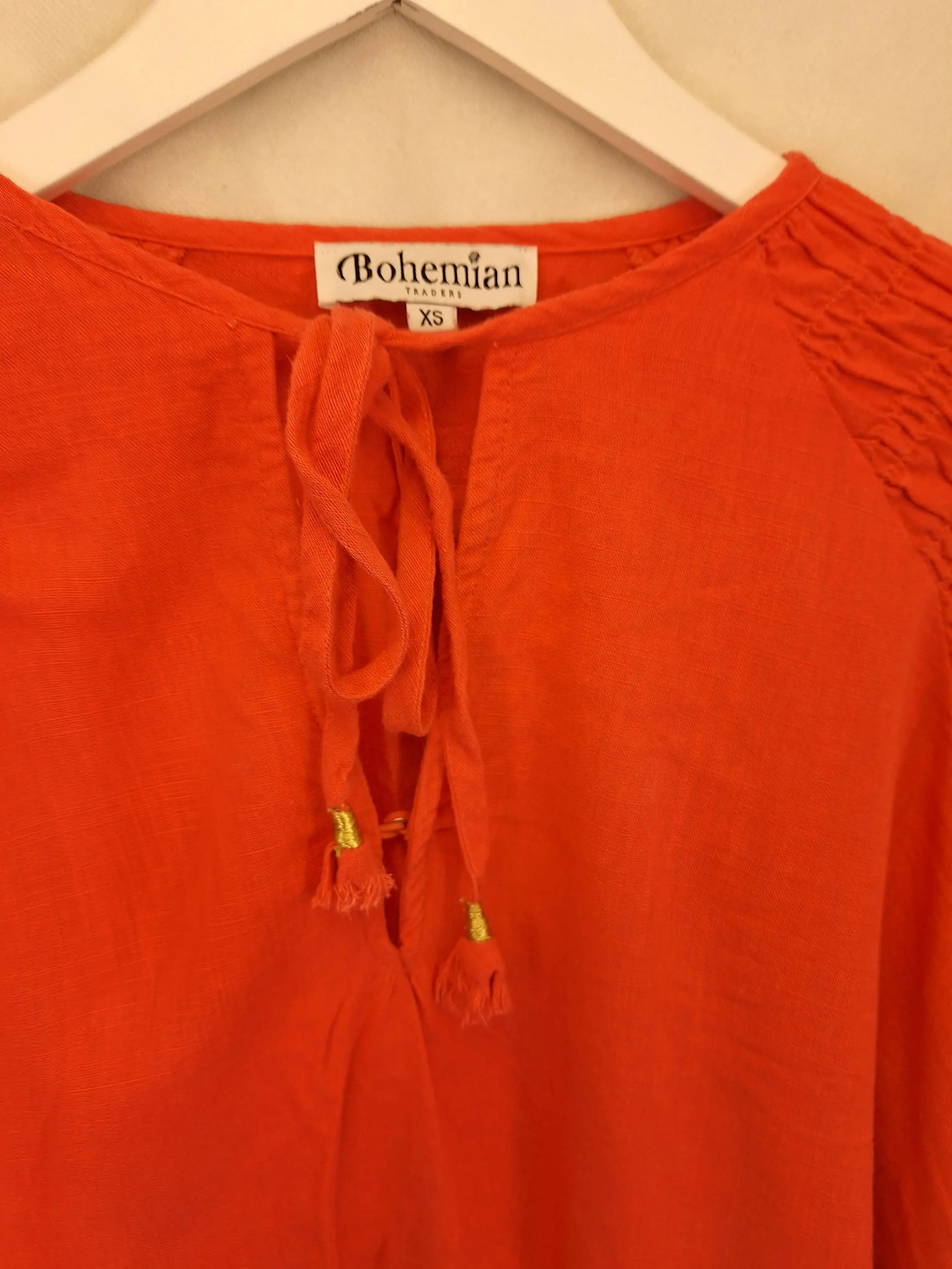 Bohemian Traders Deep Musk Linen Blend Shirred Arm Blouse Size XS