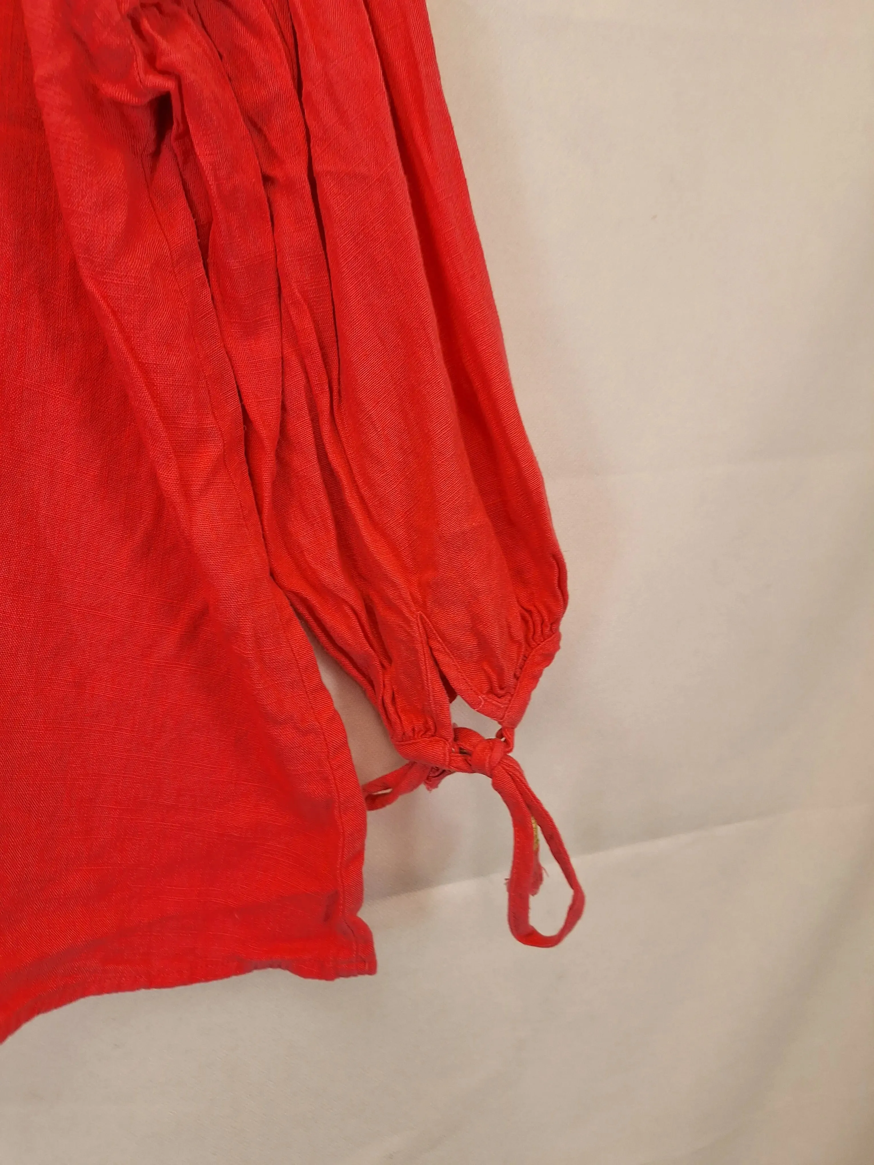 Bohemian Traders Deep Musk Linen Blend Shirred Arm Blouse Size XS