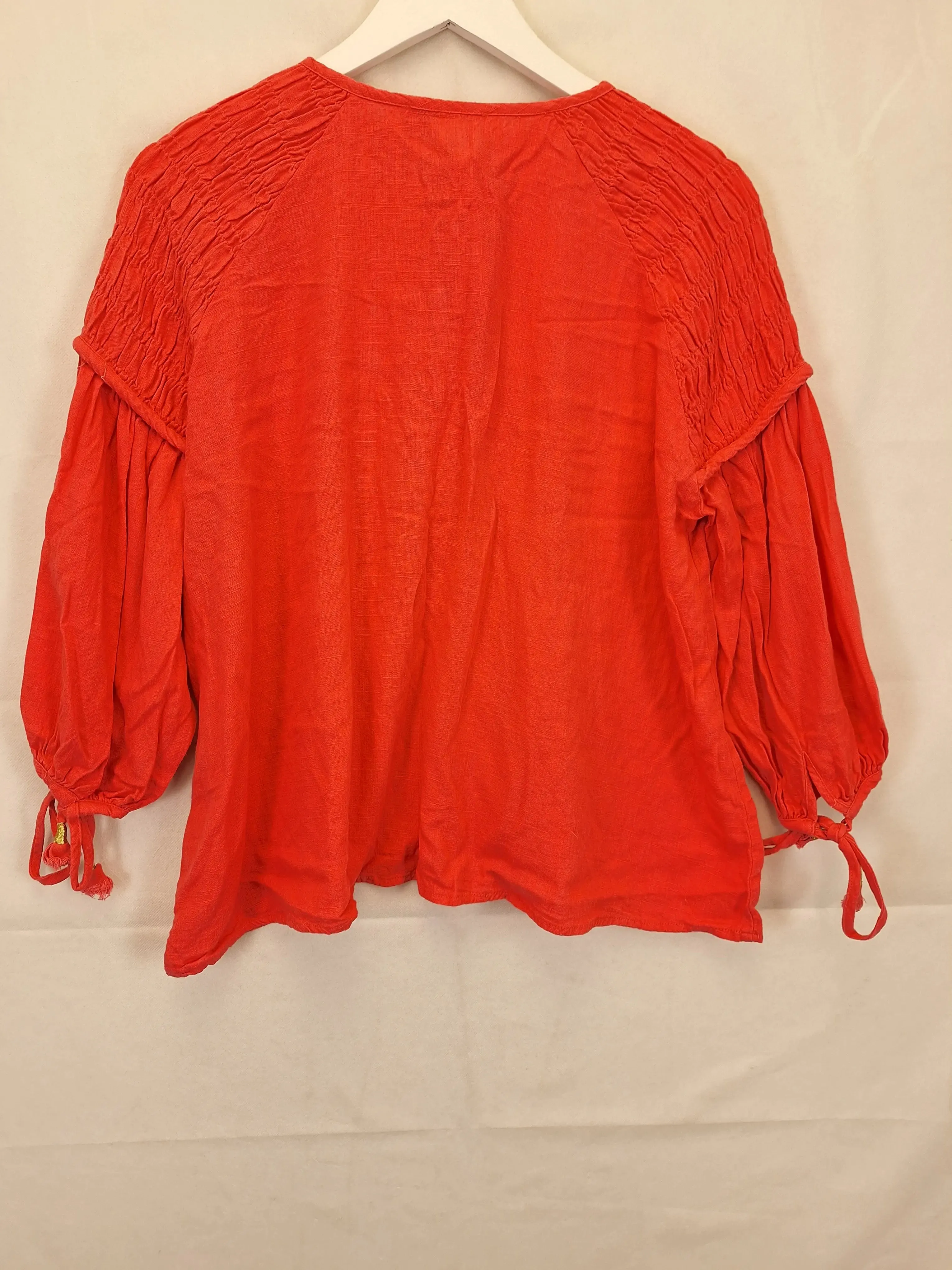 Bohemian Traders Deep Musk Linen Blend Shirred Arm Blouse Size XS