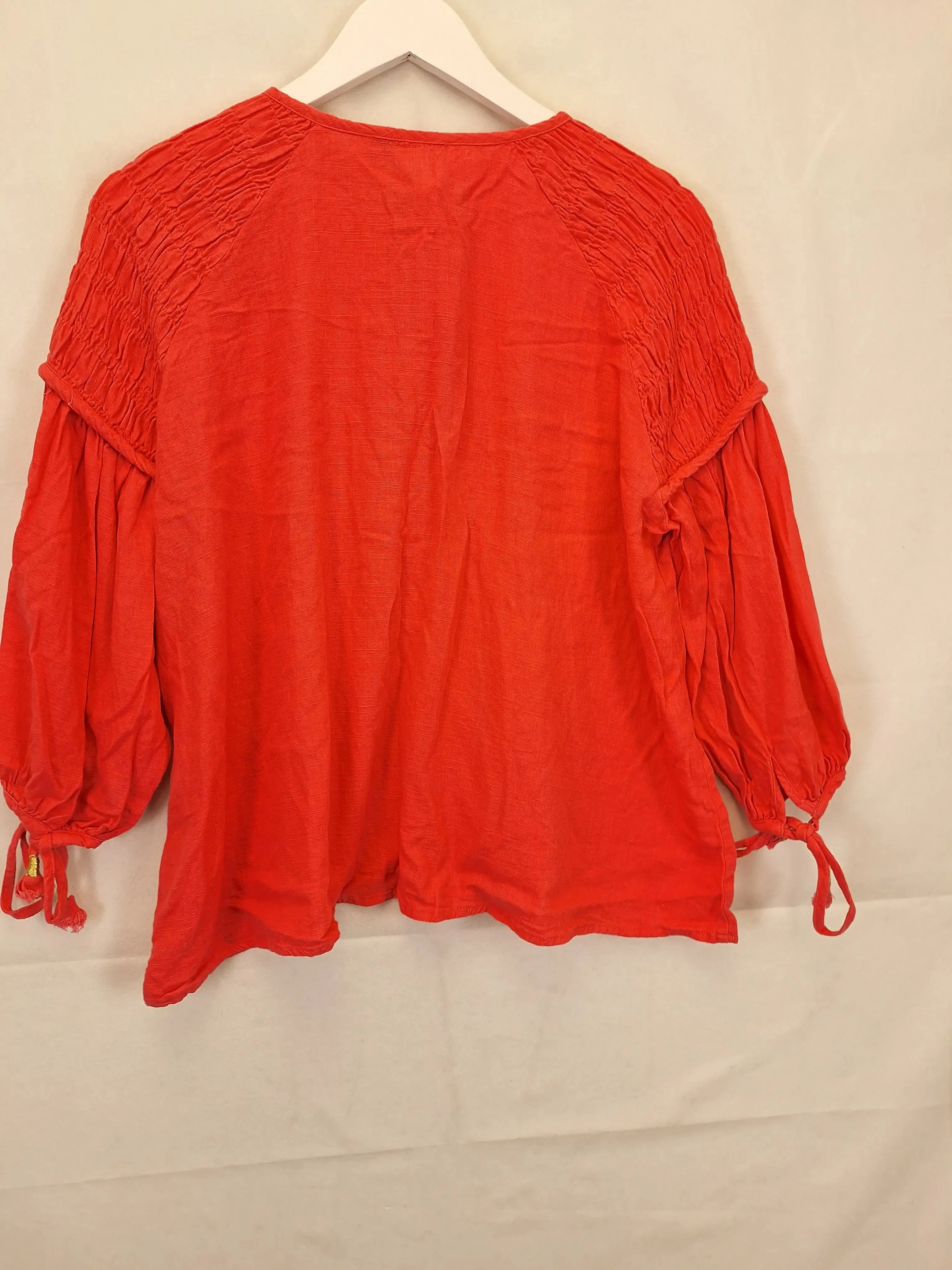 Bohemian Traders Deep Musk Linen Blend Shirred Arm Blouse Size XS