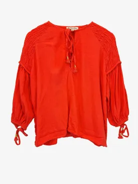 Bohemian Traders Deep Musk Linen Blend Shirred Arm Blouse Size XS