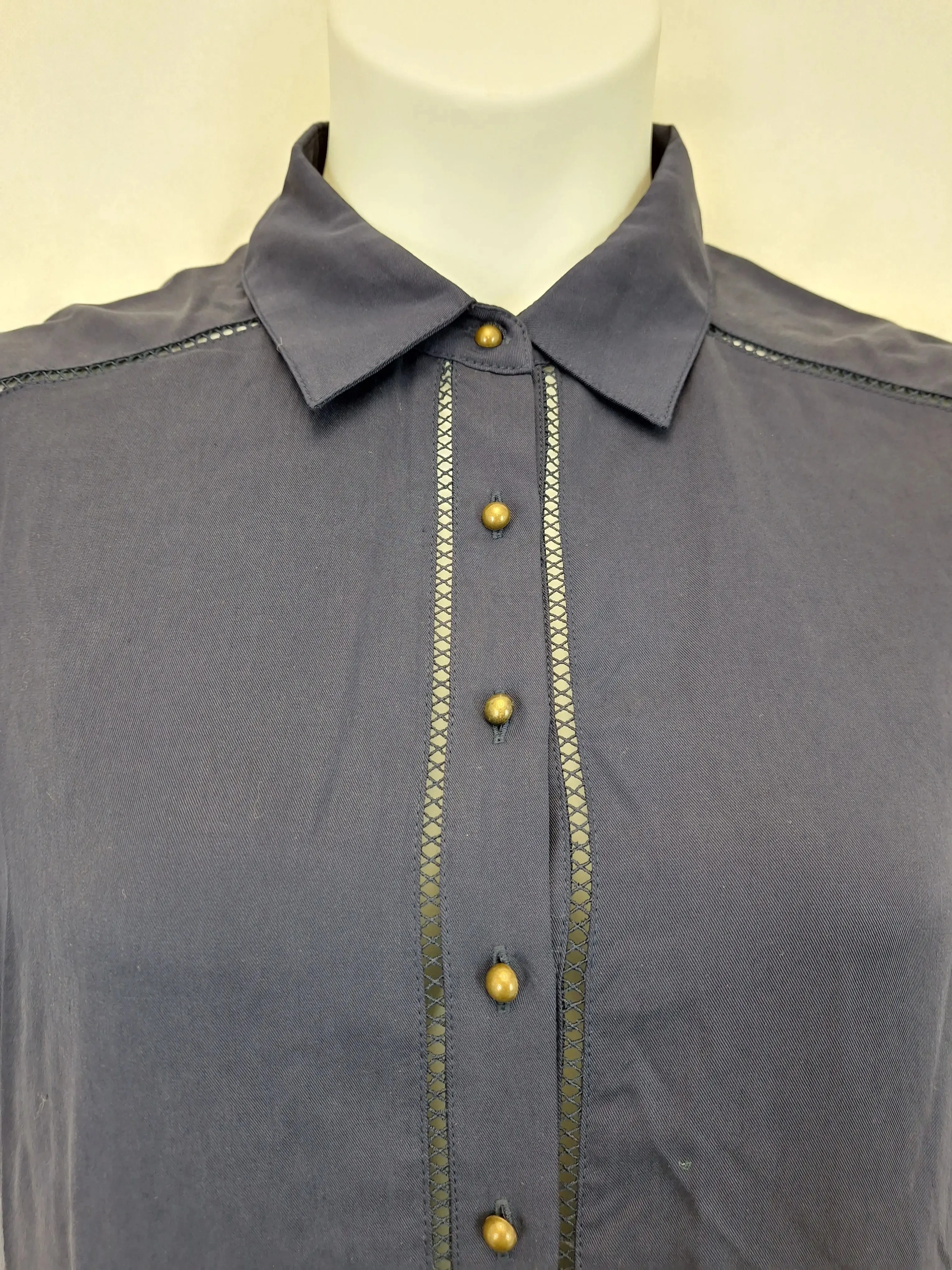 Bohemian Traders Navy Gathered Button Up Mini Dress Size M