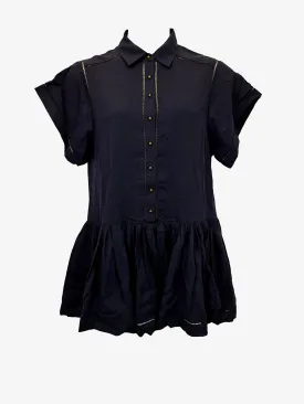 Bohemian Traders Navy Gathered Button Up Mini Dress Size M