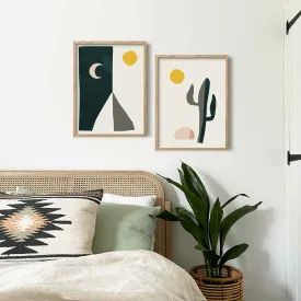 Boho Desert Mountains & Cactus Wall Art Set