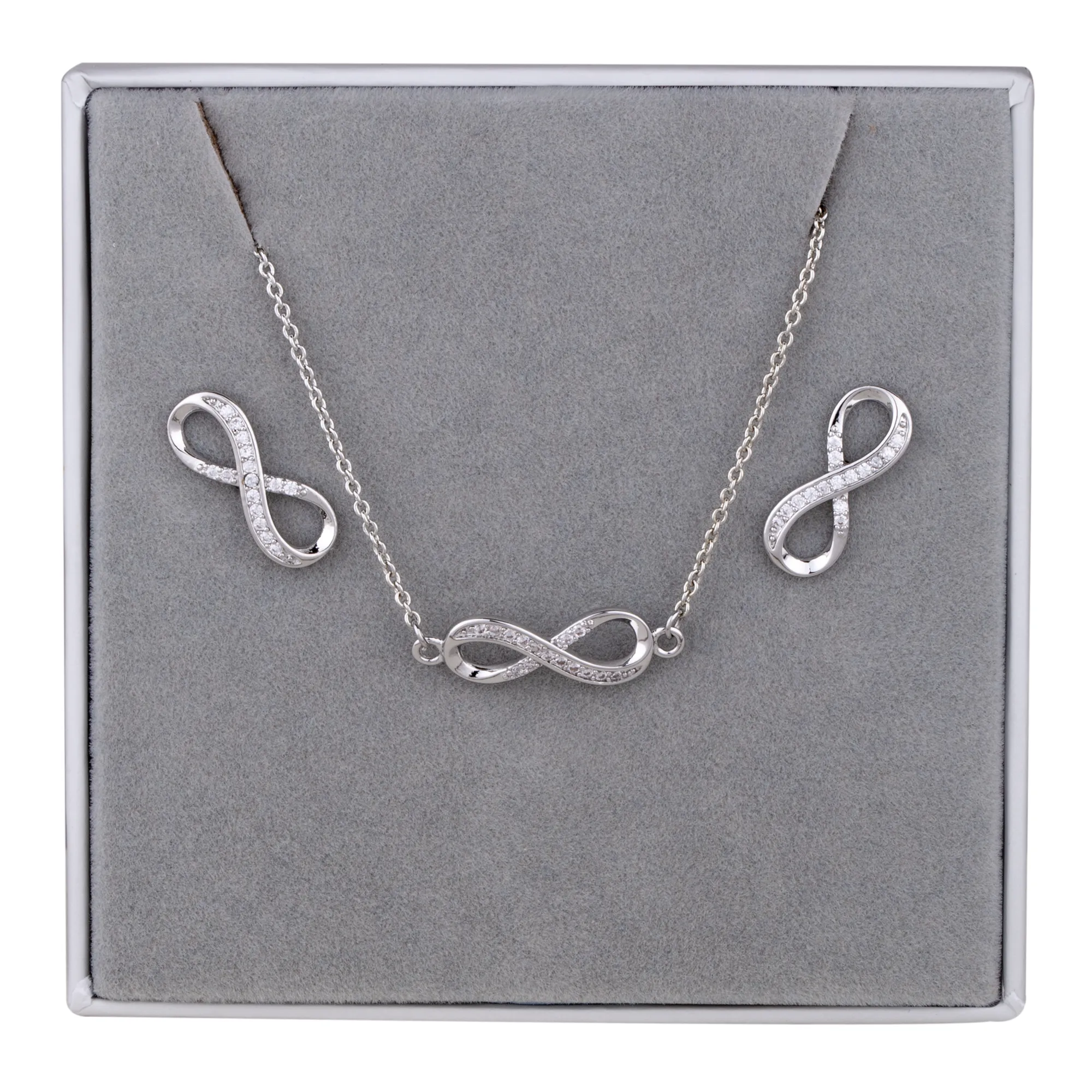 Boxed Cubic Zirconia Infinity Jewellery Set In Silver-Tone