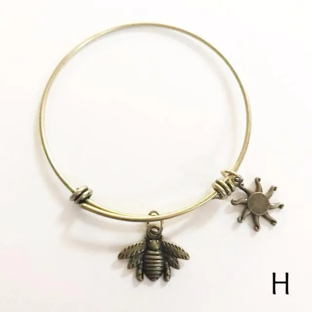 Bronze bracelet with bronze charm/stacking/expandable to fit everyone