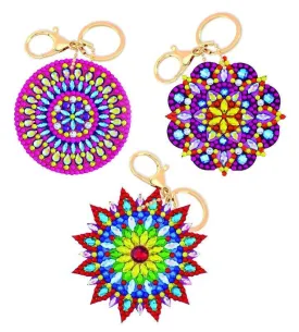 CAKC-A3: "CRYSTAL ART KEYRING KIT - SET OF 3 KEYRINGS - MANDALAS. In Colour Box  "