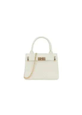 CLASSIC SMALL BAG WITH GOLD TWIST LOCK AND CROCO-EFFECT IN WHITE FAUX LEATHER