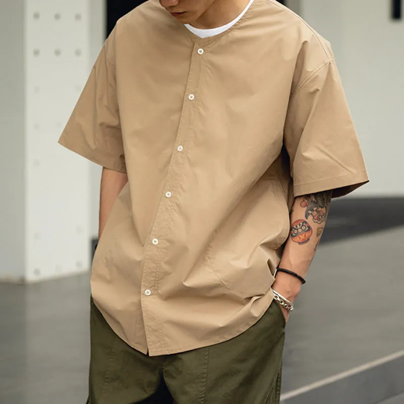 Collarless Vintage Short-sleeved Shirt