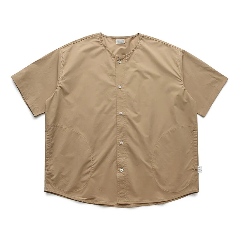 Collarless Vintage Short-sleeved Shirt