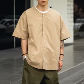 Collarless Vintage Short-sleeved Shirt