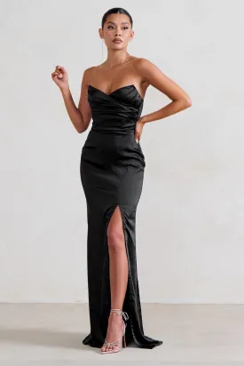 Coraline | Black Strapless Maxi dress With Split