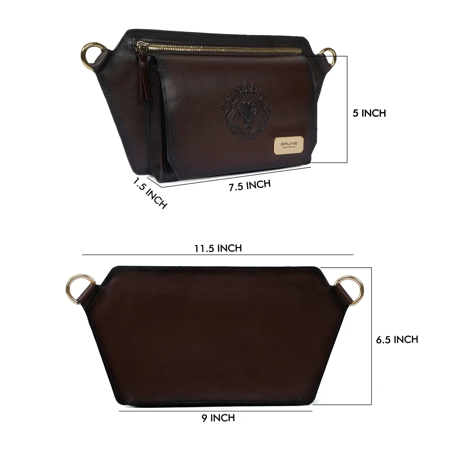 Cross-Body/Sling Bag in Diamond Shaped Dark Brown Genuine Leather
