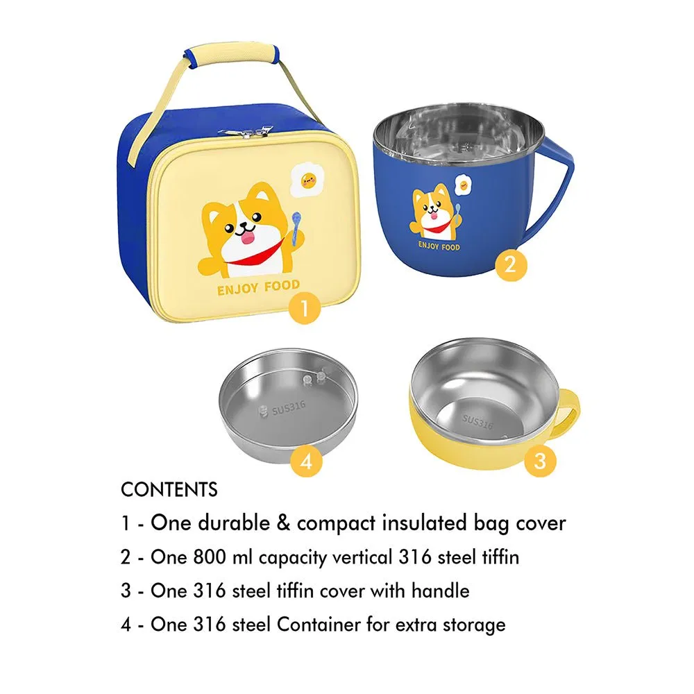 Dark Blue Small Size, Foxy Dual Handle Soup and Noodles Lunch Box with matching Cover