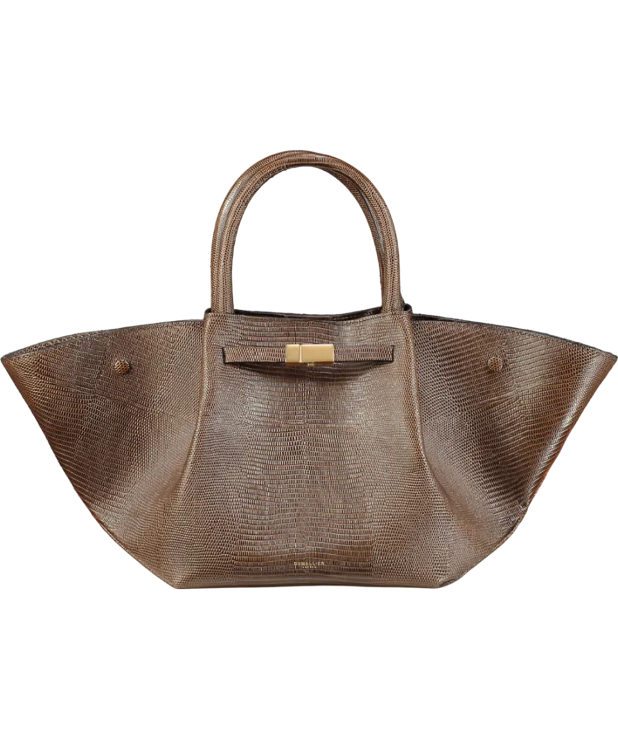 De Mellier London x Kate Hutchins Ltd.Edition Midi New York Pecan Brown Lizard Handbag With Crossbody Strap