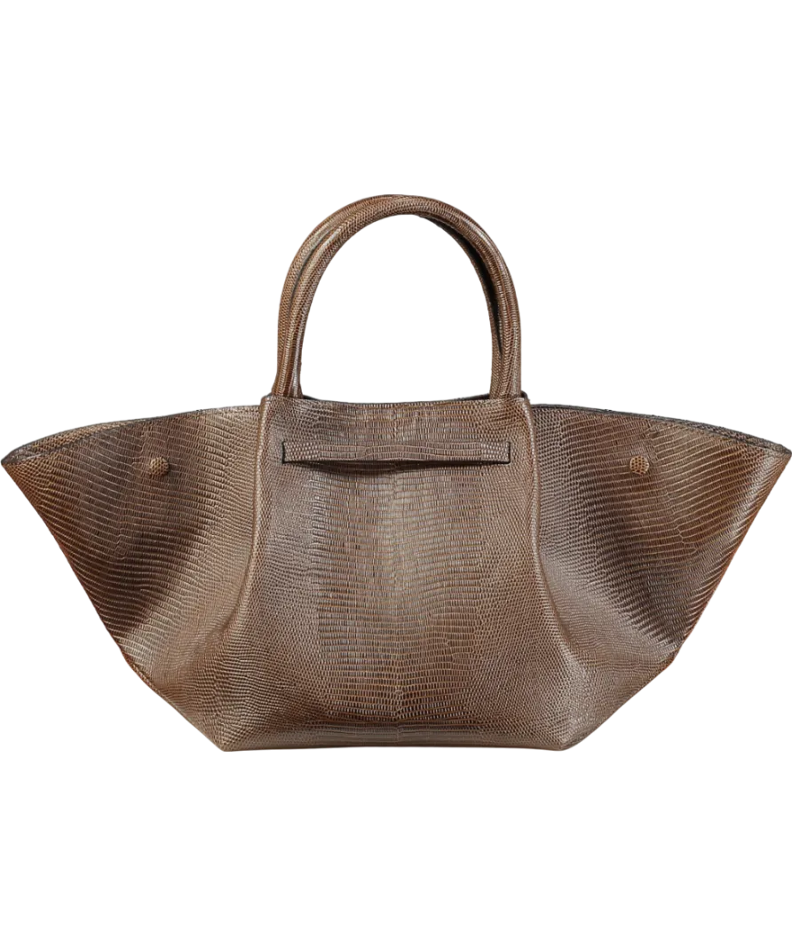De Mellier London x Kate Hutchins Ltd.Edition Midi New York Pecan Brown Lizard Handbag With Crossbody Strap